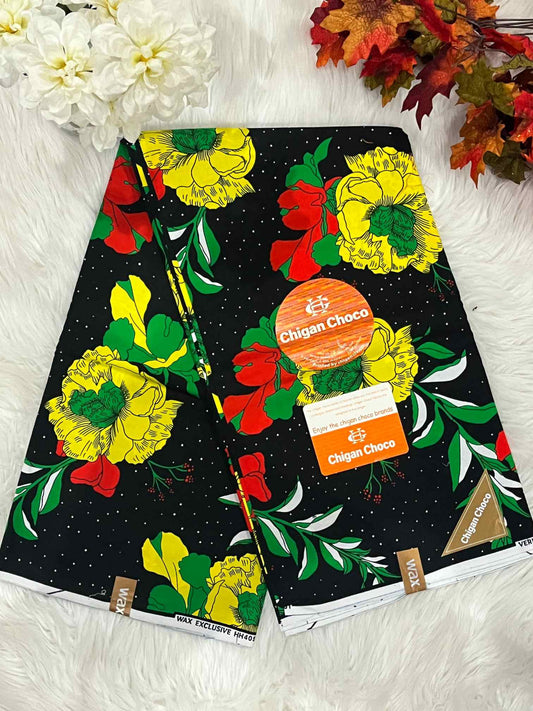 African Ankara Fabric - Flower Design Wax Print (Sold Per Yard)