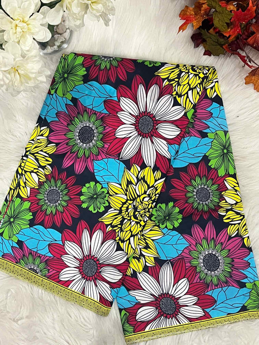 African Ankara Fabric - Flower Design Wax Print (Sold Per Yard)